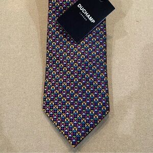 Duchamp London Multicolor Geometric Print 100% Silk Tie NWT